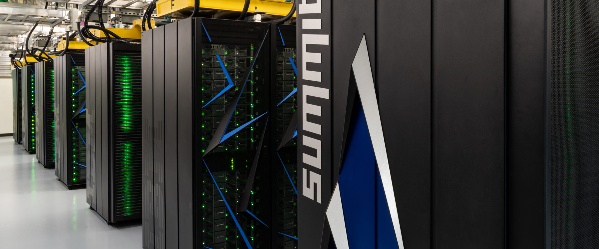 A row of servers that form Summit, the world's fastest supercomputer.