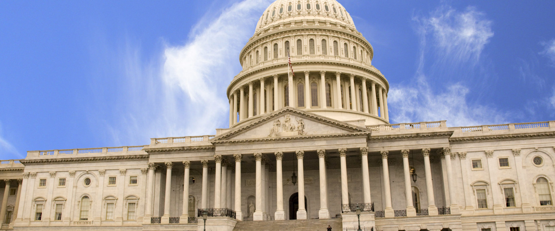 Guards standing on the steps of the United States Capitol with a visitor riding a Segway on the pavement.